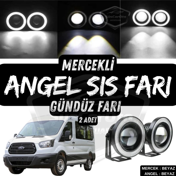 Ford Transit Tüm Modeller Uyumlu Üniversal Mercekli Angel Sis Farı Metal Su Geçirmez 76 mm Beyaz Halkalı Gündüz Farı Angel Eyes 2 Adet ürün görseli 1