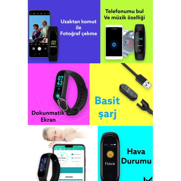 QASUL M4 Akıllı Bileklik Renkli Ekran İOS Ve Android Uymulu Ekran Teması Değiştirme - 3