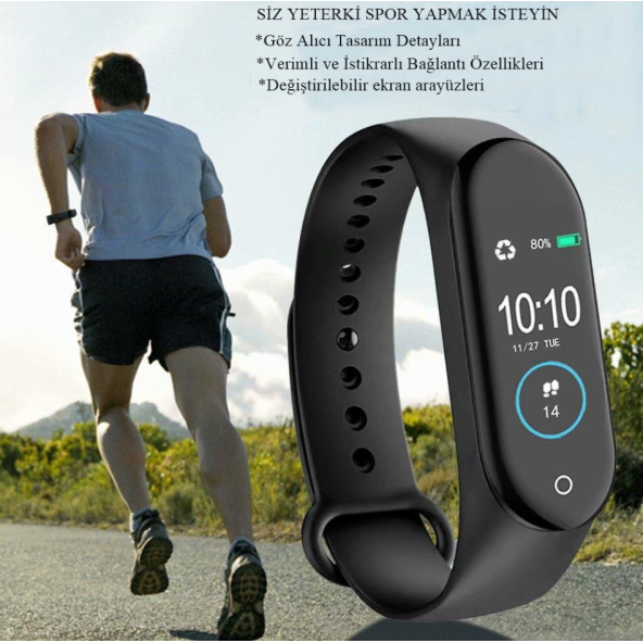 QASUL M4 Akıllı Bileklik Renkli Ekran İOS Ve Android Uymulu Ekran Teması Değiştirme - 5