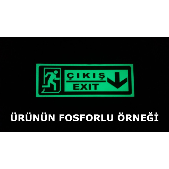 30x10 Cm Fosforlu Yangın Uyarı (EXİT-ÇIKIŞ) Levhası (AŞAĞI YÖN) - 2