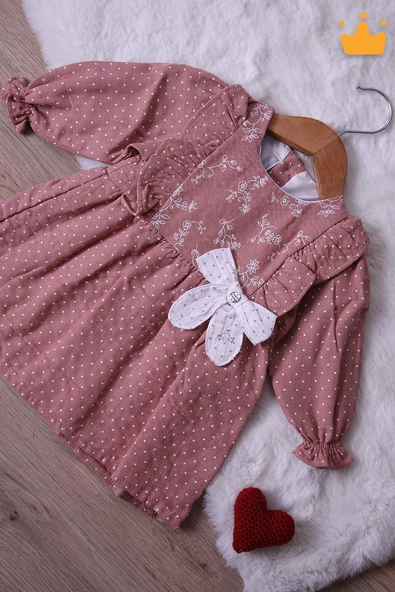 Babydola Müslin Kız Bebek Bayramlık Uzun Kollu Elbise 15177 - Resim 2