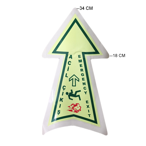 Fosforlu Acil Çıkış Yer Oku Uyarı Levhası Üstü Koruma Bantlı