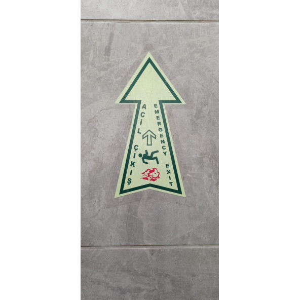 Fosforlu Acil Çıkış Yer Oku Uyarı Levhası Üstü Koruma Bantlı - 3