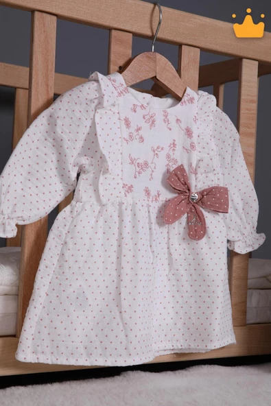 Babydola Müslin Kız Bebek Bayramlık Uzun Kollu Elbise 15177 - Resim 8