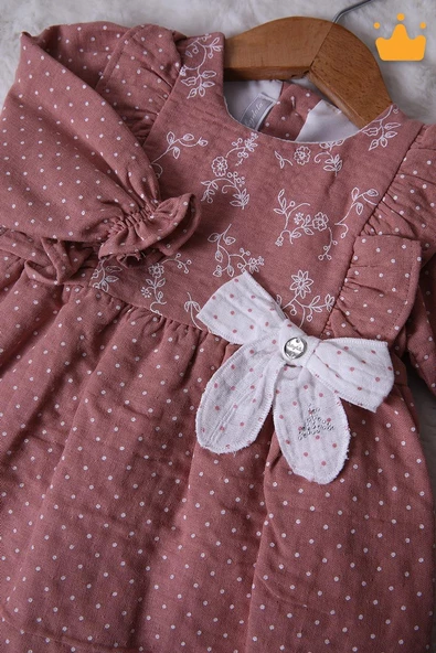 Babydola Müslin Kız Bebek Bayramlık Uzun Kollu Elbise 15177 - Resim 4