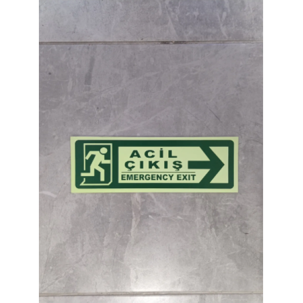 30x10 Cm Fosforlu Yangın Uyarı (EXİT-ÇIKIŞ) Uyarı Levhası (SAĞ YÖN) - 2