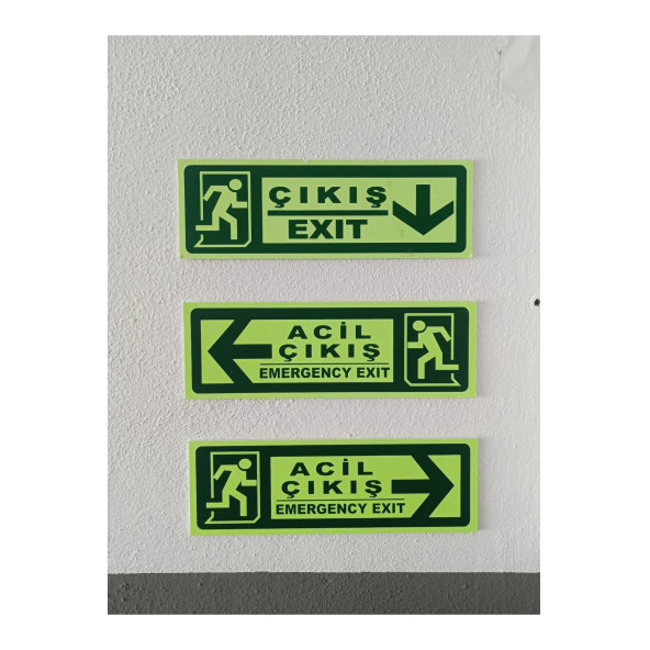 30x10 Cm Fosforlu Yangın Uyarı (ACİL ÇIKIŞ-EMERGENCY EXİT) Levhası (SOL YÖN) - 2