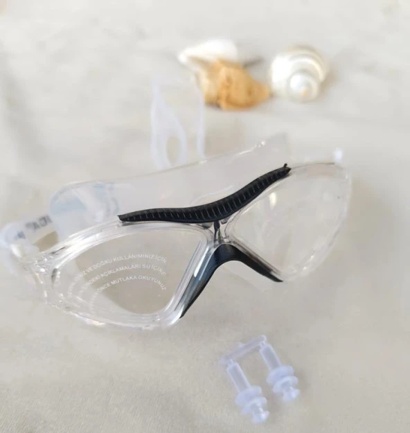 Deniz Gözlüğü Silikon Burun Tıkaçlı Kutulu Sörf Yüzücü Gözlüğü Şeffaf Siyah - 4