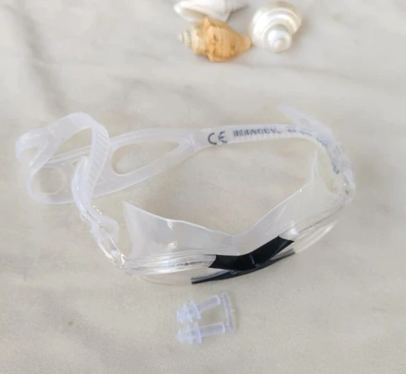 Deniz Gözlüğü Silikon Burun Tıkaçlı Kutulu Sörf Yüzücü Gözlüğü Şeffaf Siyah - 5