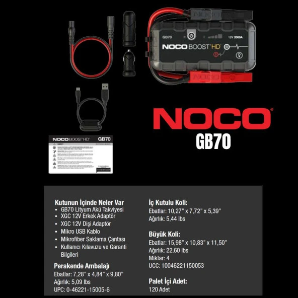 Noco Boost HD GB70 12V 2000 Amper Lityum Akü Takviye + Powerbank + Led Lamba - 9