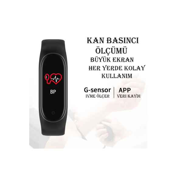QASUL M4 Akıllı Bileklik Renkli Led Ekran Sensörlü Titreşimli Dokunmatik Siyah - 4