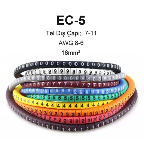 EC-5 Renkli Kablo İşaretleyici Numaratör 16 mm² AWG 6-8 100 adet - 6
