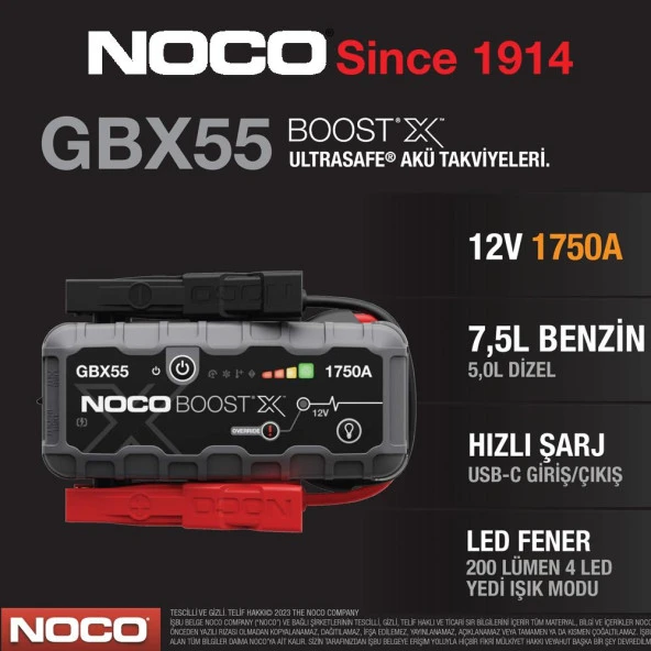 Noco Boost X GBX55 12V 1750 Amper Lityum Akü Takviye + Powerbank + Led Lamba  + Eva Çanta - Resim 9