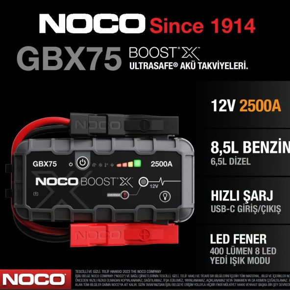 Noco Boost X GBX75 12V 2500 Amper Lityum Akü Takviye + Powerbank + Led Lamba  + Eva Çanta - Resim 9