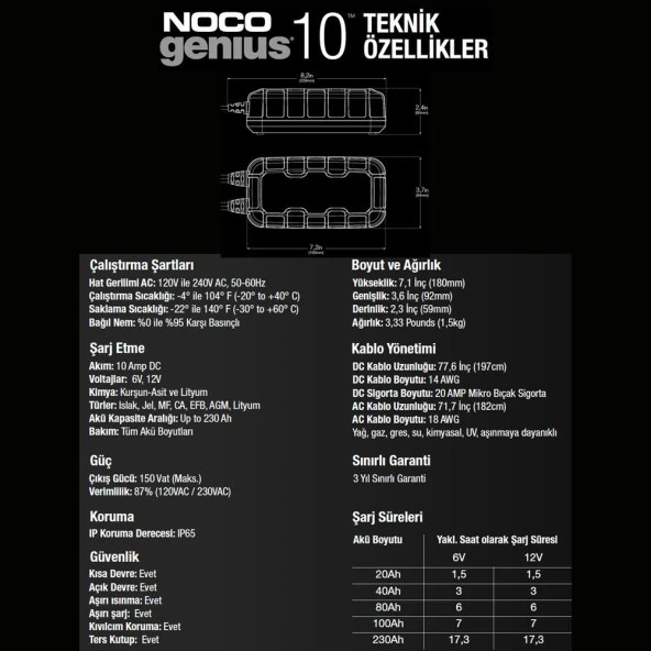 Noco Genius GENIUS10EU 6-12V 10 Amper Akü sarj ve Bakim - Resim 10