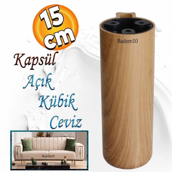 Kapsül Ayak Mobilya Yükseltici Kanepe TV Ünitesi Koltuk Ayağı Baza Ayakları Açık Kübik Ceviz 15 cm
