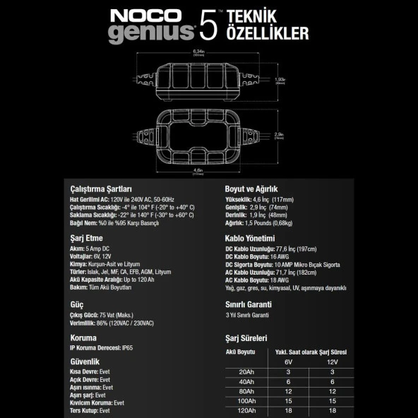 Noco Genius GENIUS5EU 6-12V 5 Amper Akü sarj ve Bakim - Resim 10