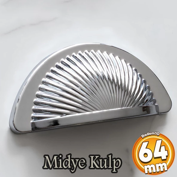 Yelken Midye Çanak 64 mm Düğme Krom Mobilya Mutfak Dolabı Çekmece Dolap Kulpları Kulpu Kulb