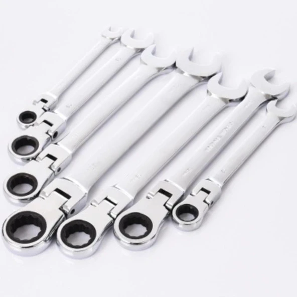 Esnek Cırcır Anahtar 14 Set Açık Uç ve Halka 6-19mm Krom Vanadyum - 4