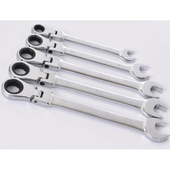 Esnek Cırcır Anahtar 14 Set Açık Uç ve Halka 6-19mm Krom Vanadyum - 5