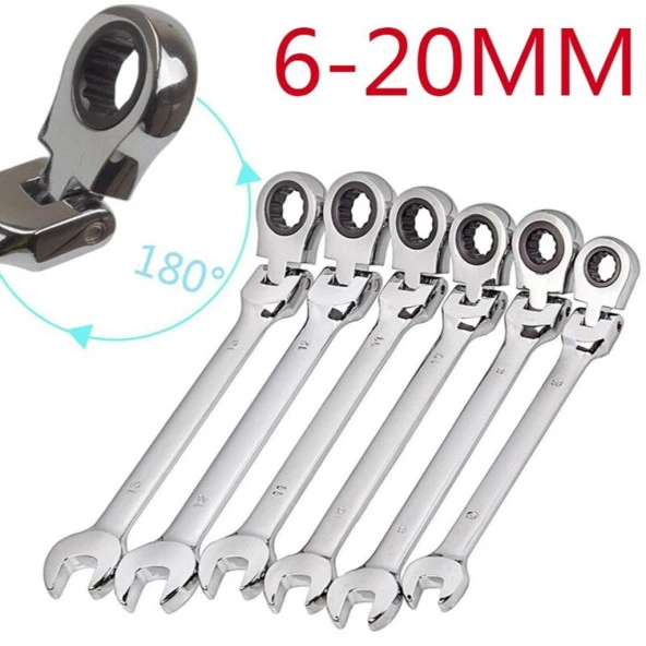 Esnek Cırcır Anahtar 14 Set Açık Uç ve Halka 6-19mm Krom Vanadyum - 6