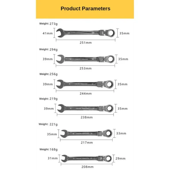 Esnek Cırcır Anahtar 14 Set Açık Uç ve Halka 6-19mm Krom Vanadyum - 10