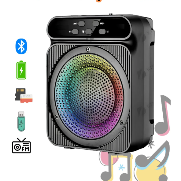 QASUL RGB Işıklı Taşınabilir Bluetooth Hoparlör Fm Radyo/SD Kart/Usb/Bluetooth Speaker Extra Bass