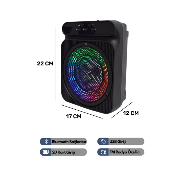 QASUL RGB Işıklı Taşınabilir Bluetooth Hoparlör Fm Radyo/SD Kart/Usb/Bluetooth Speaker Extra Bass - 4