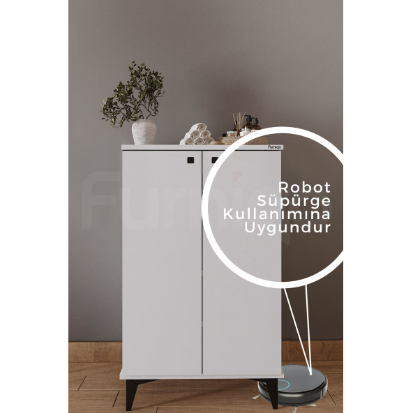 Furniqo CD-1 Çok Amaçlı Dolap, Kiler Dolabı, Banyo Dolabı, Mutfak Dolabı, 2 Kapaklı Beyaz Dolap - 3