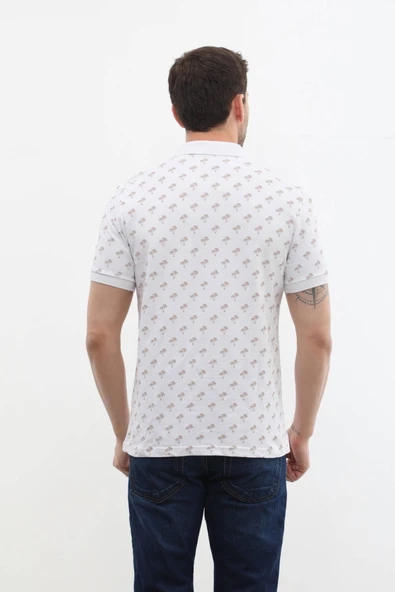 Erkek Polo Yaka Ağaç Desenli %100 Pamuk Tişört - 9