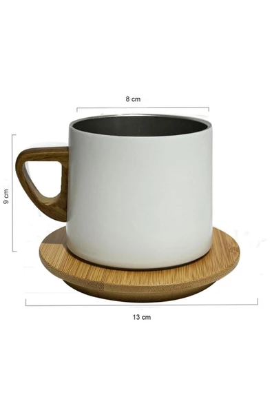 Yeni  Model Paslanmaz Çelik Termos Bardak Bambu Kapak ve Bardak Altlığı  Ofis, Ev ,Kamp Parti İdeal - 3