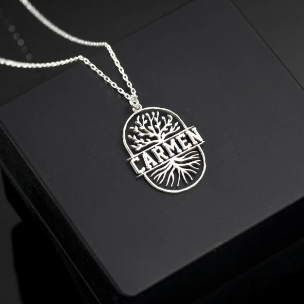 Kadın 925 Ayar Gümüş Ağaç Figürlü İsim Kolye Özel Tasarım - Resim 2