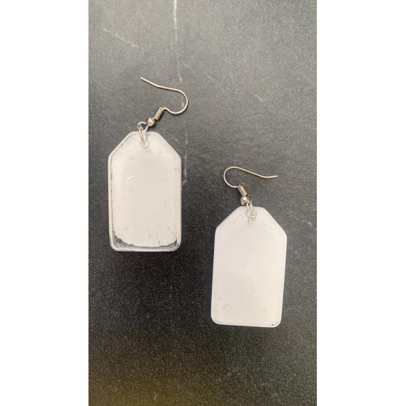 Kare Çerçeve Şekilli Beyaz Renkli Ebruli Gece Yeşil Neon Olan Parlak Küpe Epoksi El Yapımı Hediyelik - Resim 4