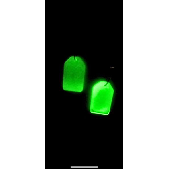 Kare Çerçeve Şekilli Beyaz Renkli Ebruli Gece Yeşil Neon Olan Parlak Küpe Epoksi El Yapımı Hediyelik - Resim 8