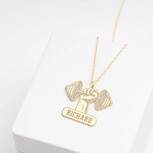 925 Ayar Gümüş Sporcu Halter İsim Kolye Özel Tasarım - Resim 3