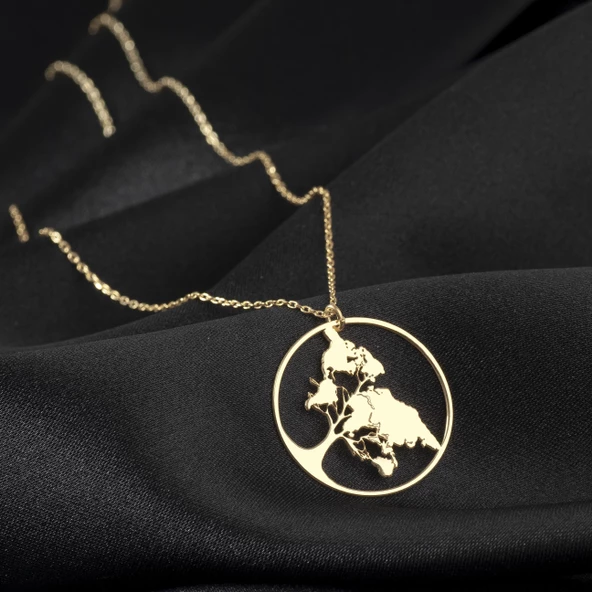 Kadın 925 Ayar Gümüş Ağaç Figürlü Yuvarlak Kolye Özel Tasarım ürün görseli 1