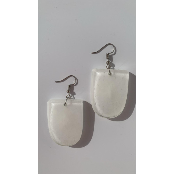 Oval Çerçeve Şekilli Beyaz Renkli Ebruli Gece Yeşil Neon Olan Parlak Küpe Epoksi El Yapımı Hediyelik - Resim 4