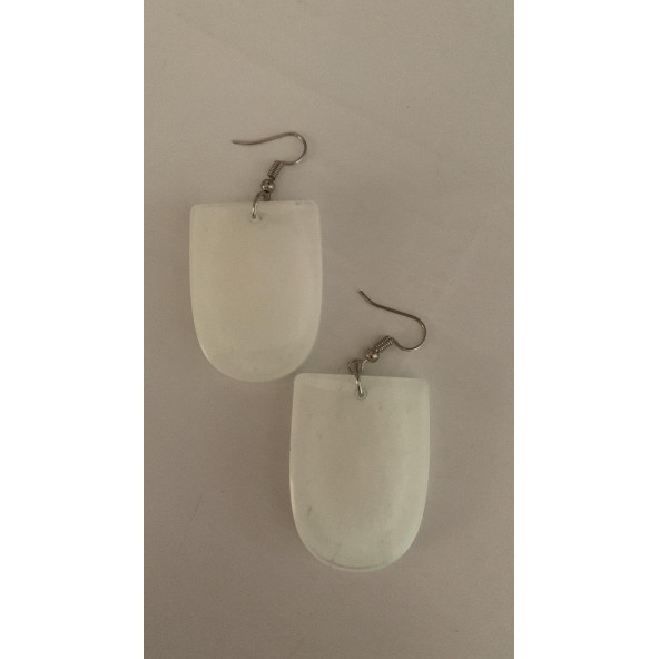 Oval Çerçeve Şekilli Beyaz Renkli Ebruli Gece Yeşil Neon Olan Parlak Küpe Epoksi El Yapımı Hediyelik - Resim 6