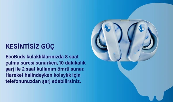 Skullcandy Ecobuds Tws Kablosuz Kulak İçi Kulaklık Glacier Mavi S2EOW-Q764 - 8