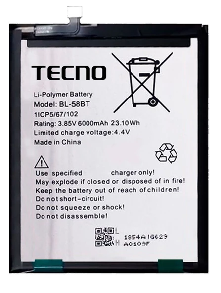 Tecno Pova Batarya Pil Sıfır Orijinal