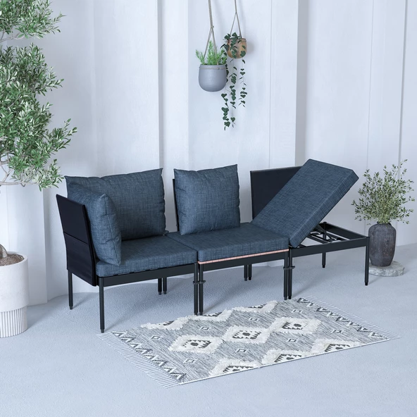 Limni Home Mini Multilounge Bahçe Balkon Seti, Şezlong ( SİYAH ) - 2