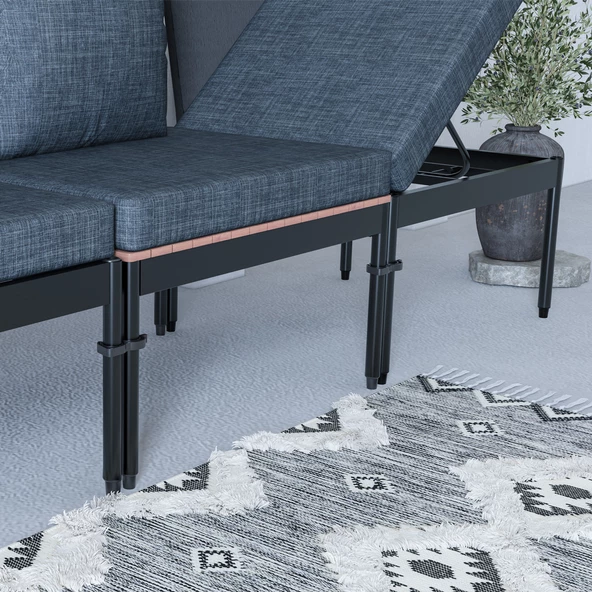 Limni Home Mini Multilounge Bahçe Balkon Seti, Şezlong ( SİYAH ) - 3