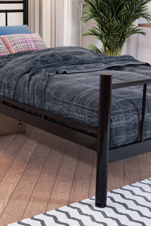 Limni Home Tek Kişilik Ferforje Metal Karyola - Siyah-90X190 - 2