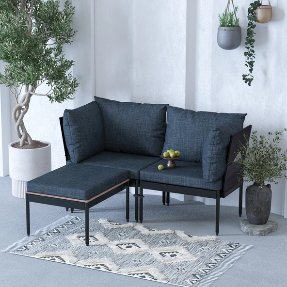 Limni Home Mini Multilounge Bahçe Balkon Seti, Şezlong ( SİYAH ) - 4