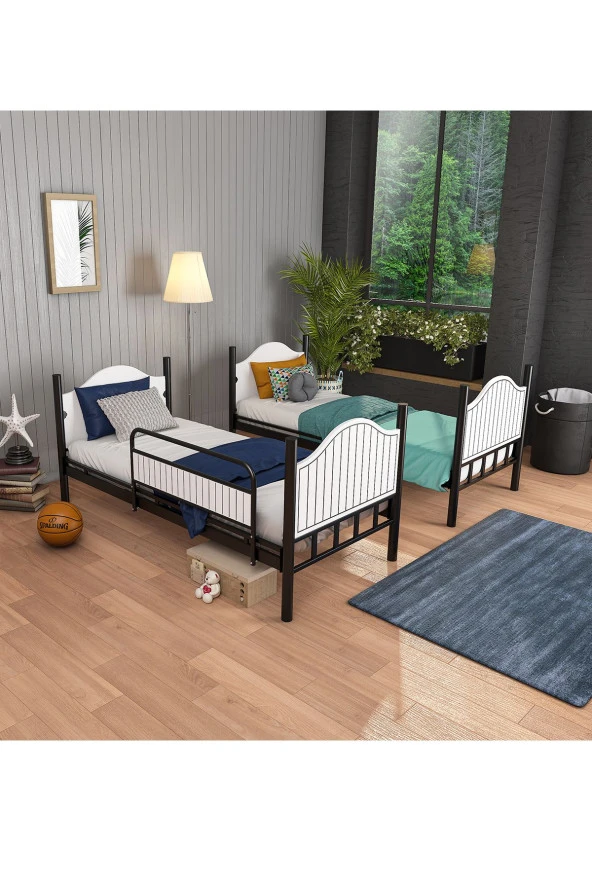 Limni Home Pirimis Genç Odası Metal Ahşaplı Ranza Ve Karyola, 90X190 Cm - 3