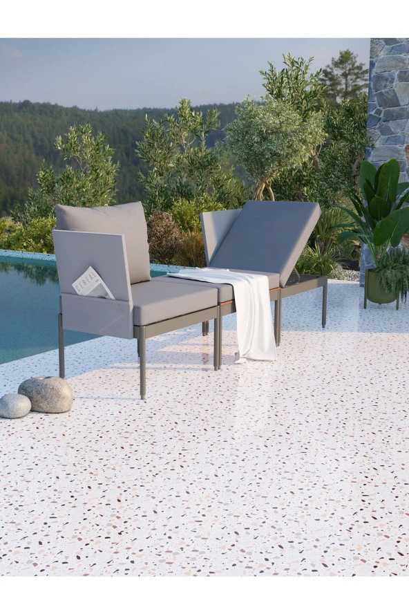 Limni Home Mini Multilounge Bahçe Balkon Mobilyası, Şezlong ( GRİ ) - 4