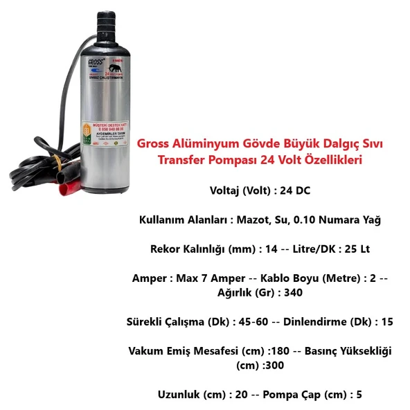 Gross Alüminyum Gövde Büyük Dalgıç Sıvı Transfer Pompası 24 Volt - 2