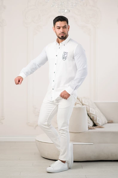 Paul Martin Armalı Arkası Baskılı Garnili Pamuklu Regular Fit Marina Gömlek - Resim 4