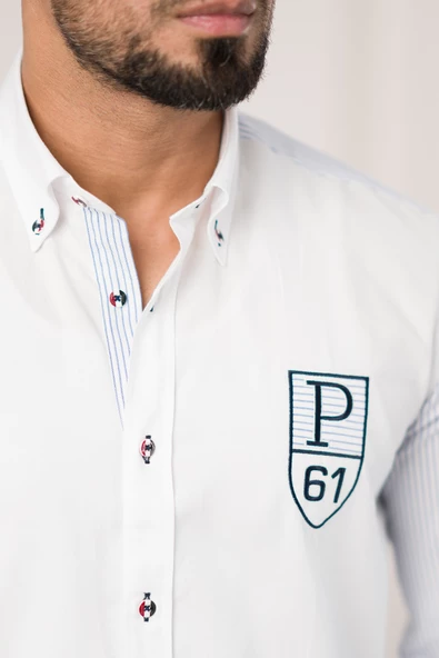 Paul Martin Armalı Arkası Baskılı Garnili Pamuklu Regular Fit Marina Gömlek - Resim 5