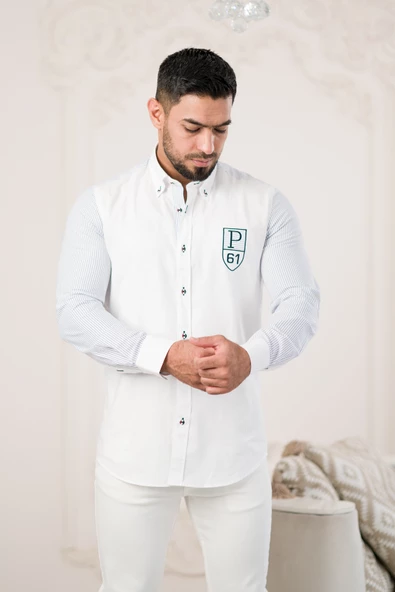 Paul Martin Armalı Arkası Baskılı Garnili Pamuklu Regular Fit Marina Gömlek - Resim 2